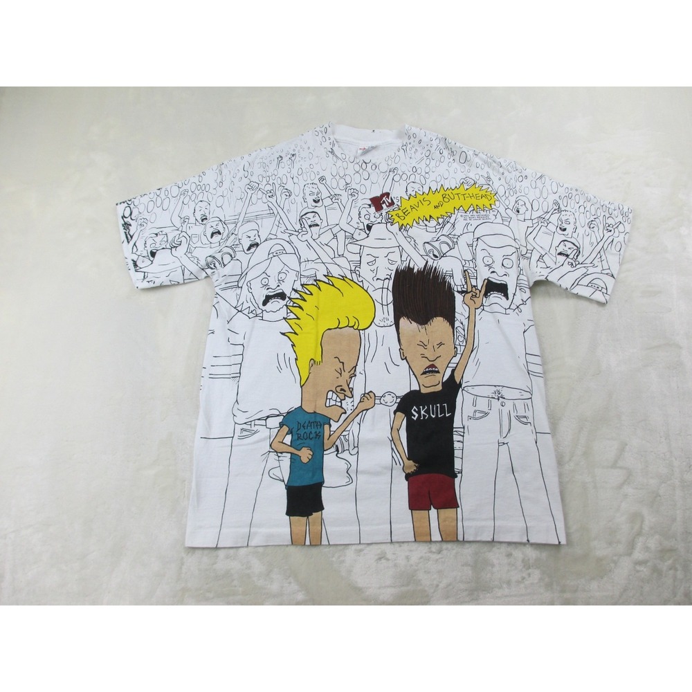 VINTAGE Beavis & Butt-Head Shirt Mens Extra Large White MTV Cartoon AOP 1993*